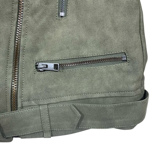 Forever 21 Distressed Faux Leather Olive Moto Jacket With Belt size small - Picture 5 of 16